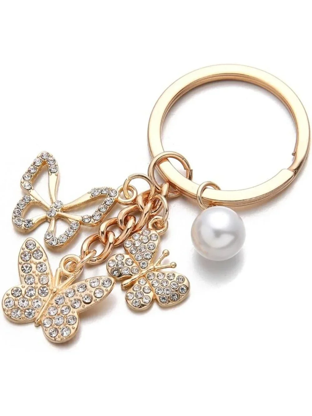 20PCS Crystal Butterfly Keychains with Pearl Charms - Cute Key Rings for Bags
